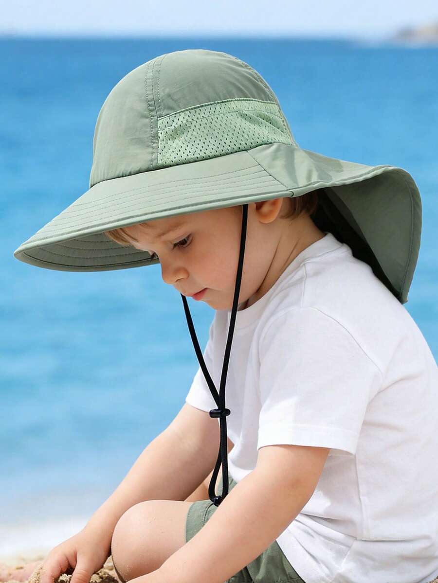 Baby Wide Brim Sun Hat with Mesh Ventilation Adjustable Chin Strap Bucket Hat for 6-24 Months