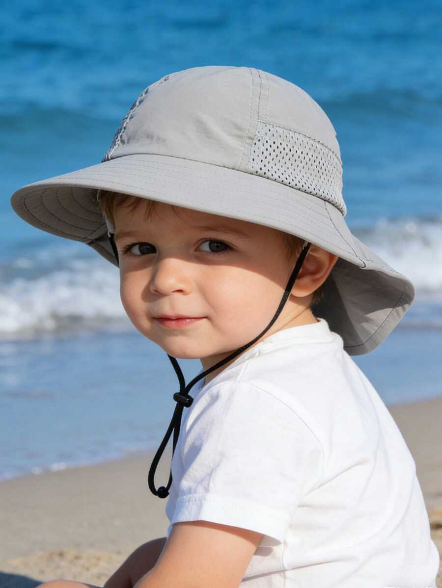 Baby Wide Brim Sun Hat with Mesh Ventilation Adjustable Chin Strap Bucket Hat for 6-24 Months