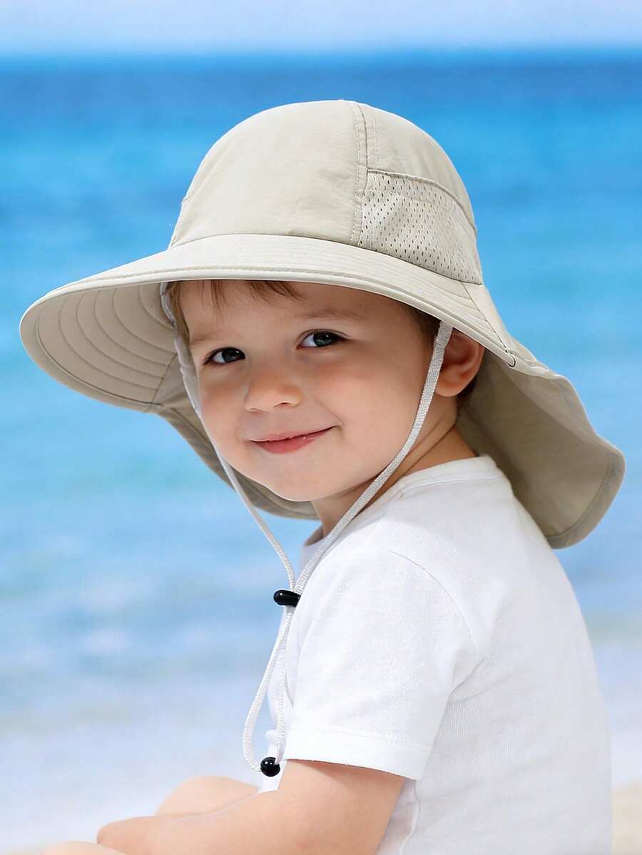 Baby Wide Brim Sun Hat with Mesh Ventilation Adjustable Chin Strap Bucket Hat for 6-24 Months