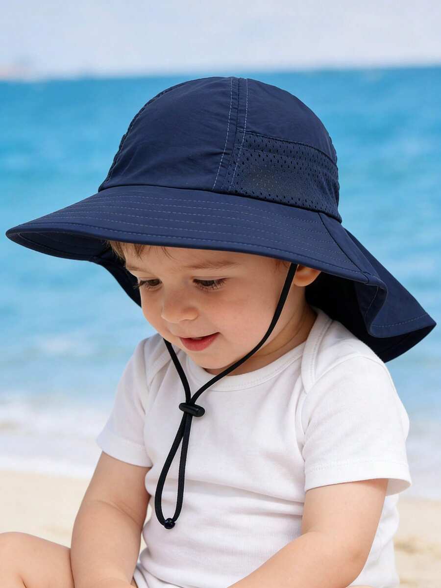 Baby Wide Brim Sun Hat with Mesh Ventilation Adjustable Chin Strap Bucket Hat for 6-24 Months