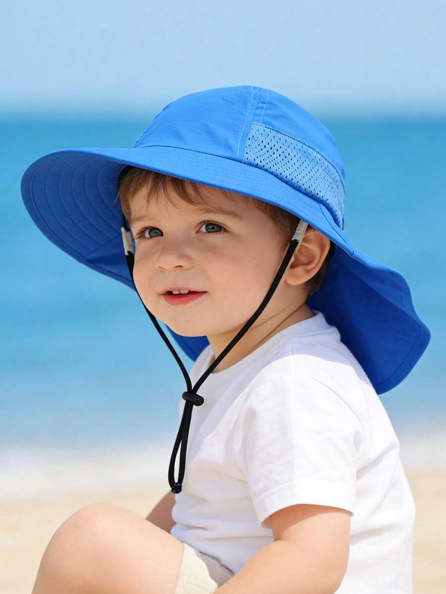 Baby Wide Brim Sun Hat with Mesh Ventilation Adjustable Chin Strap Bucket Hat for 6-24 Months