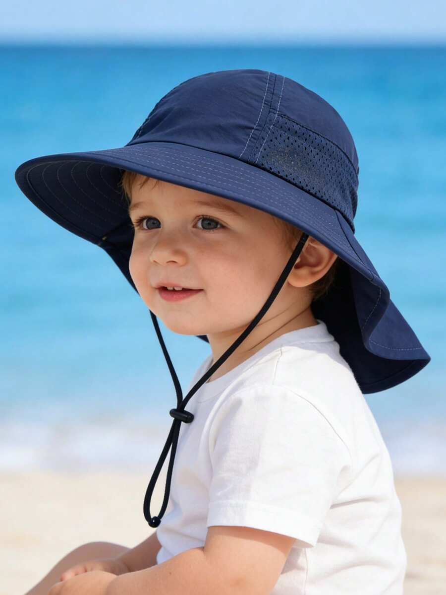 Baby Wide Brim Sun Hat with Mesh Ventilation Adjustable Chin Strap Bucket Hat for 6-24 Months