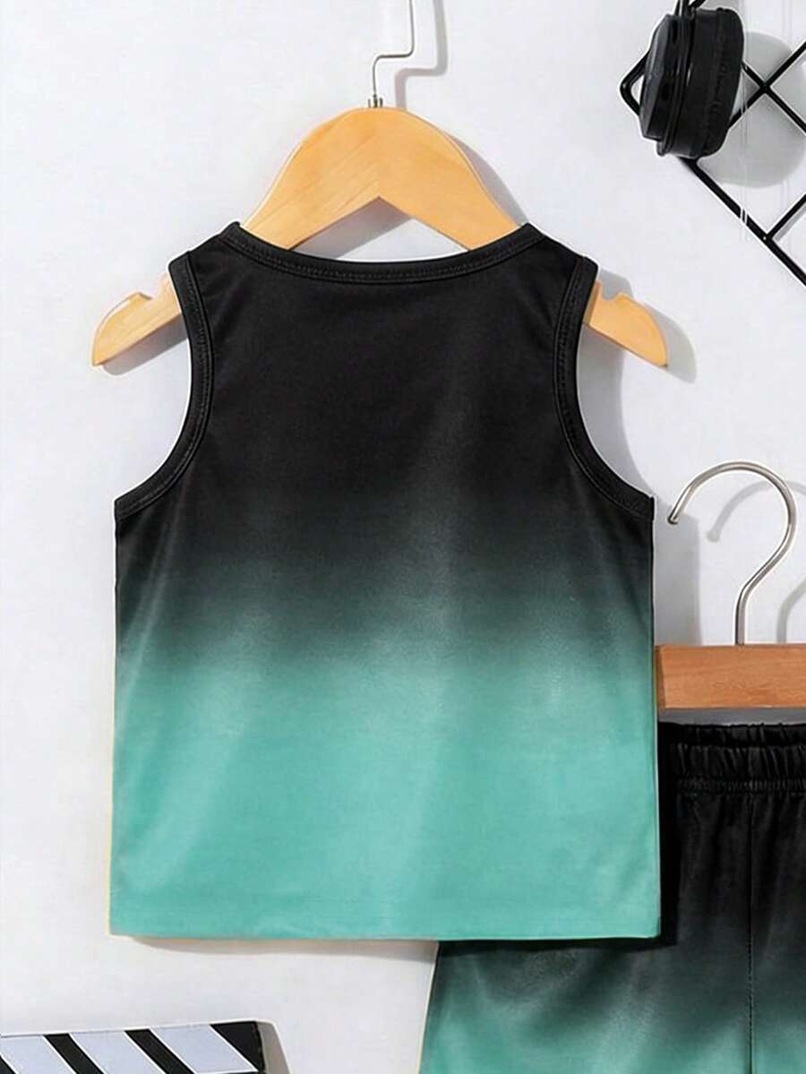 Baby Boy Gradient Logo Print Tank Top and Shorts 2 Piece Casual Summer Outfit Set