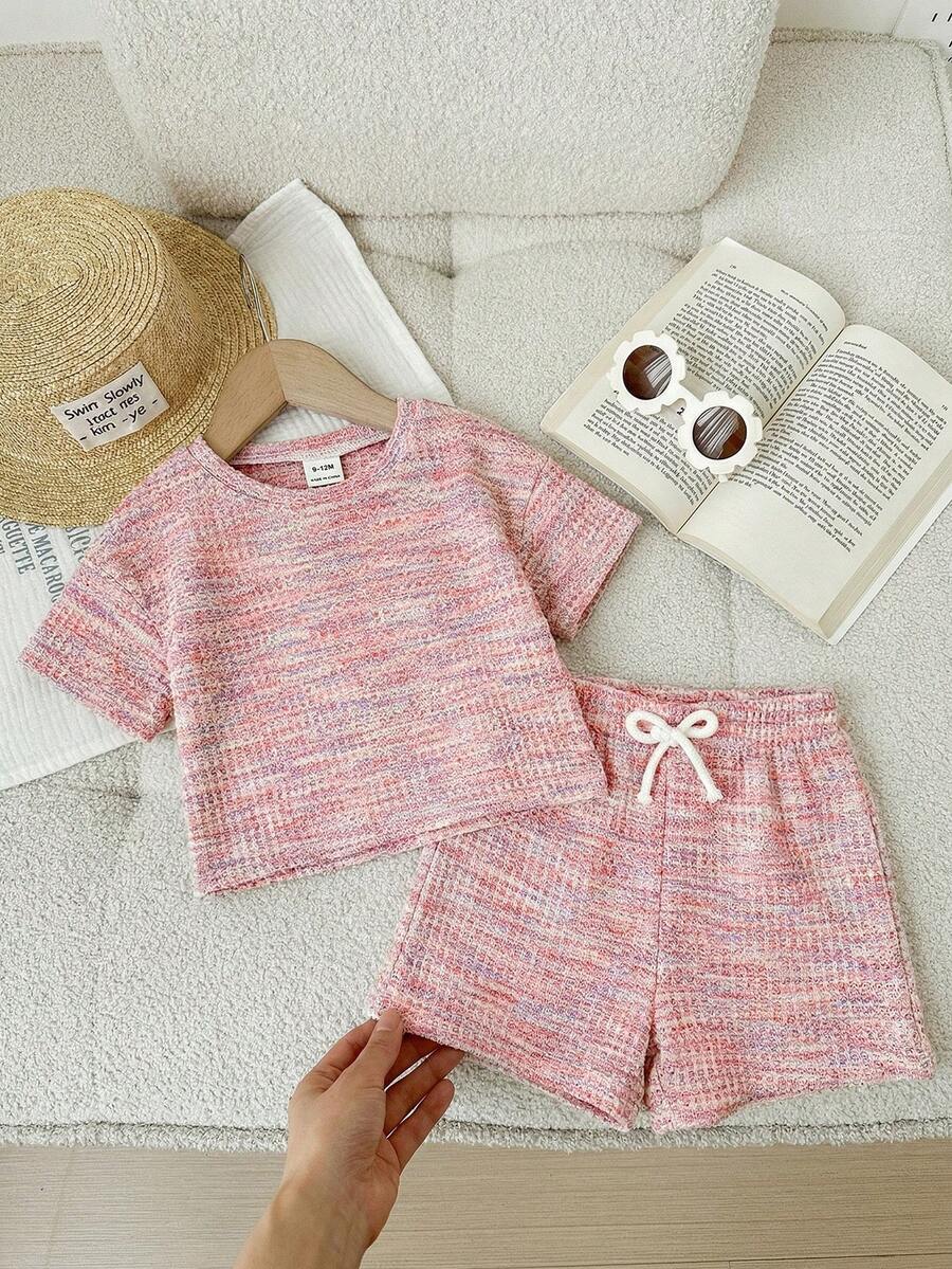 Rainbow Top And Elastic Waist Shorts Set For Toddler Girls Casual Wear