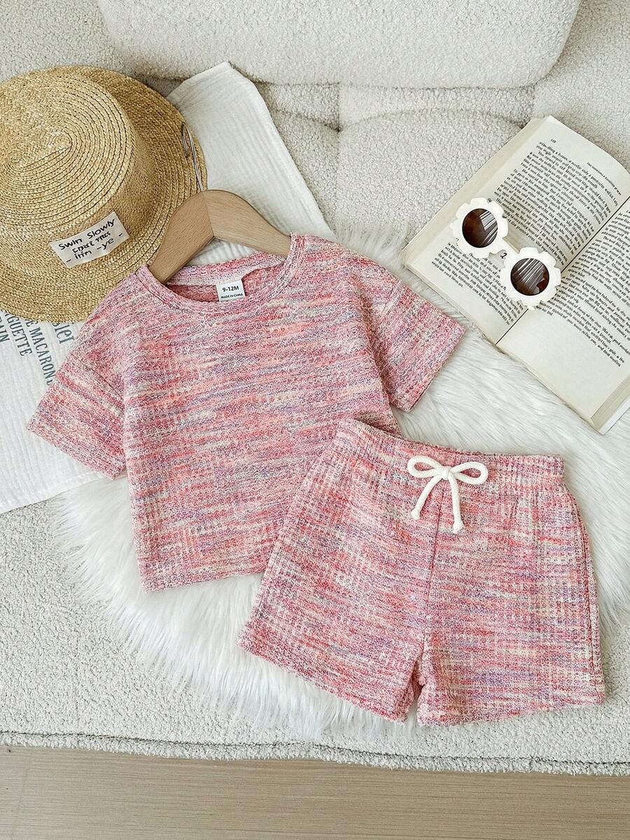 Rainbow Top And Elastic Waist Shorts Set For Toddler Girls Casual Wear