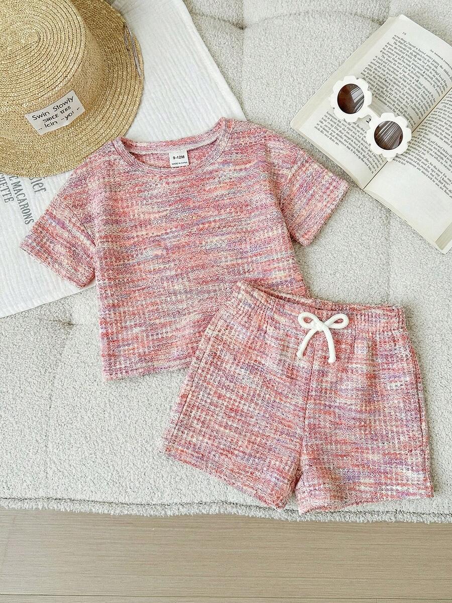 Rainbow Top And Elastic Waist Shorts Set For Toddler Girls Casual Wear