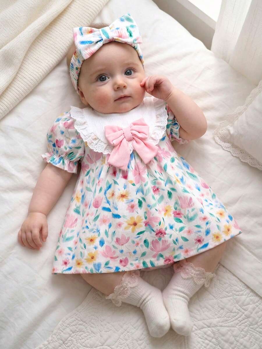 Newborn Pink Bow Dress & Headband Set - Sweet Princess Style Outfit