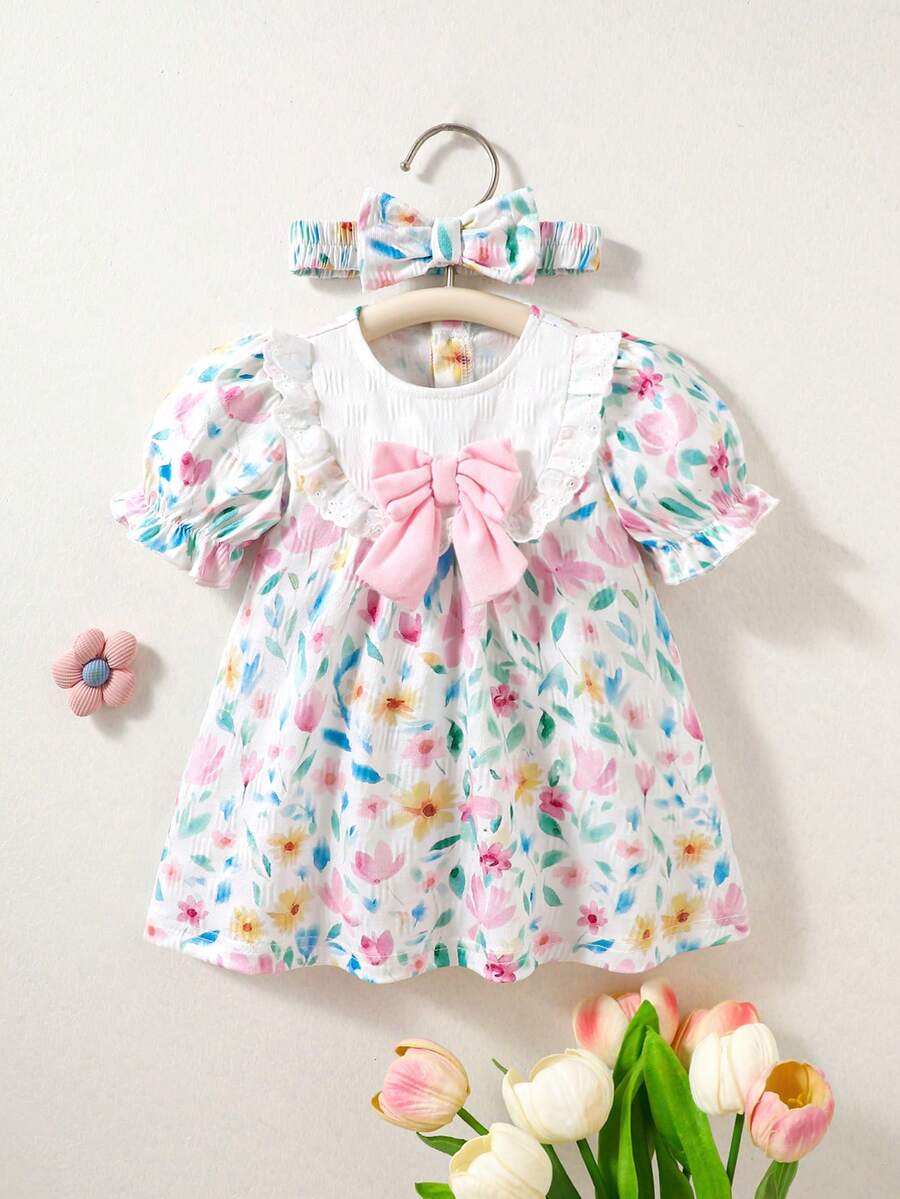 Newborn Pink Bow Dress & Headband Set - Sweet Princess Style Outfit