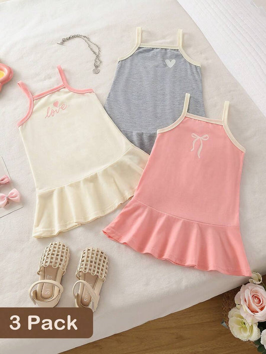 Little Girls Halter Knit Dress 3pcs Set Sweet Colorful Summer Vacation Outfits