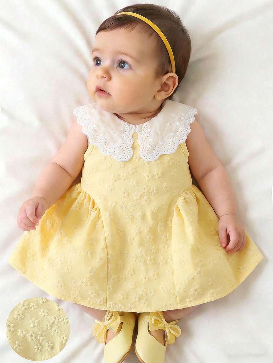 Little Girls Princess Pink Dress With Peter Pan Collar And Lace Detail