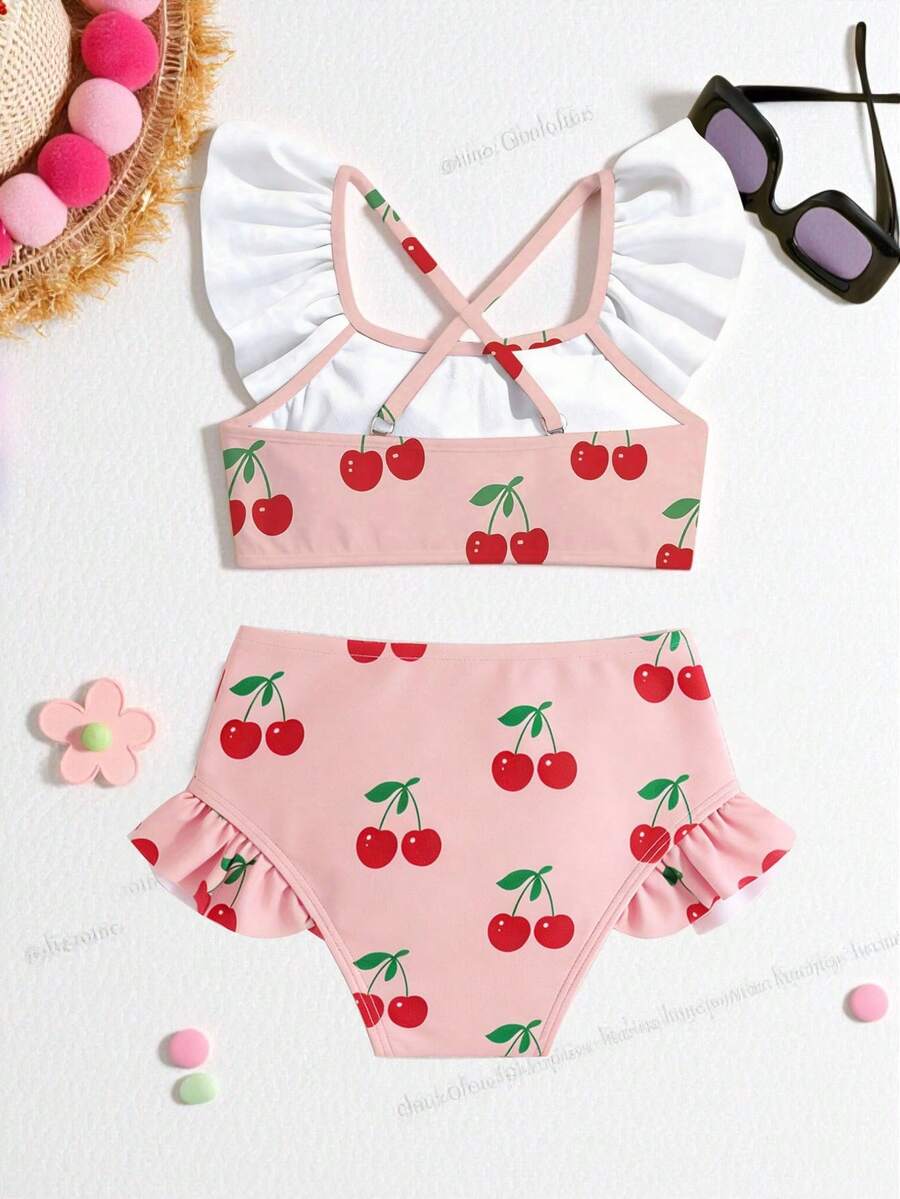 Baby Girls Leopard Print Bikini Set With Ruffle Trim Cute Summer Swimwear