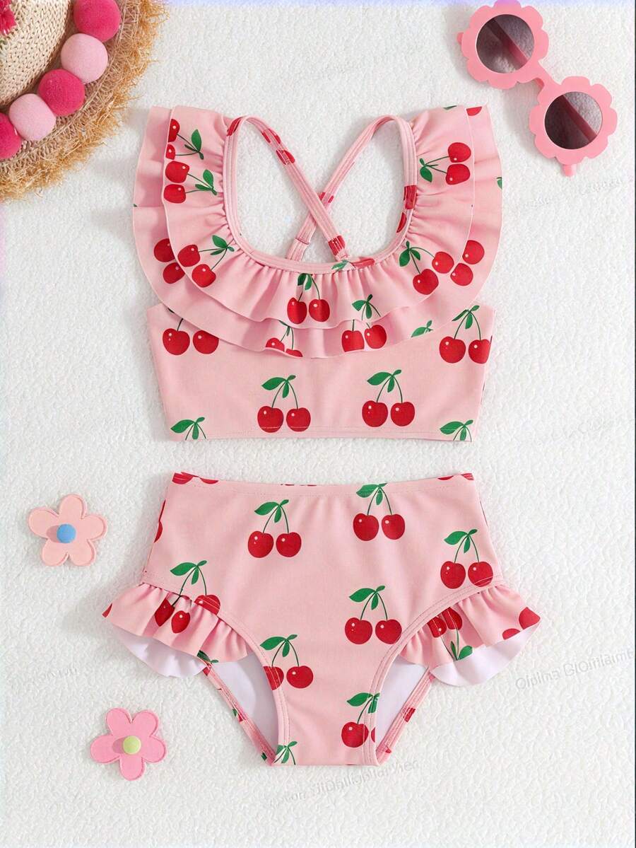 Baby Girls Leopard Print Bikini Set With Ruffle Trim Cute Summer Swimwear