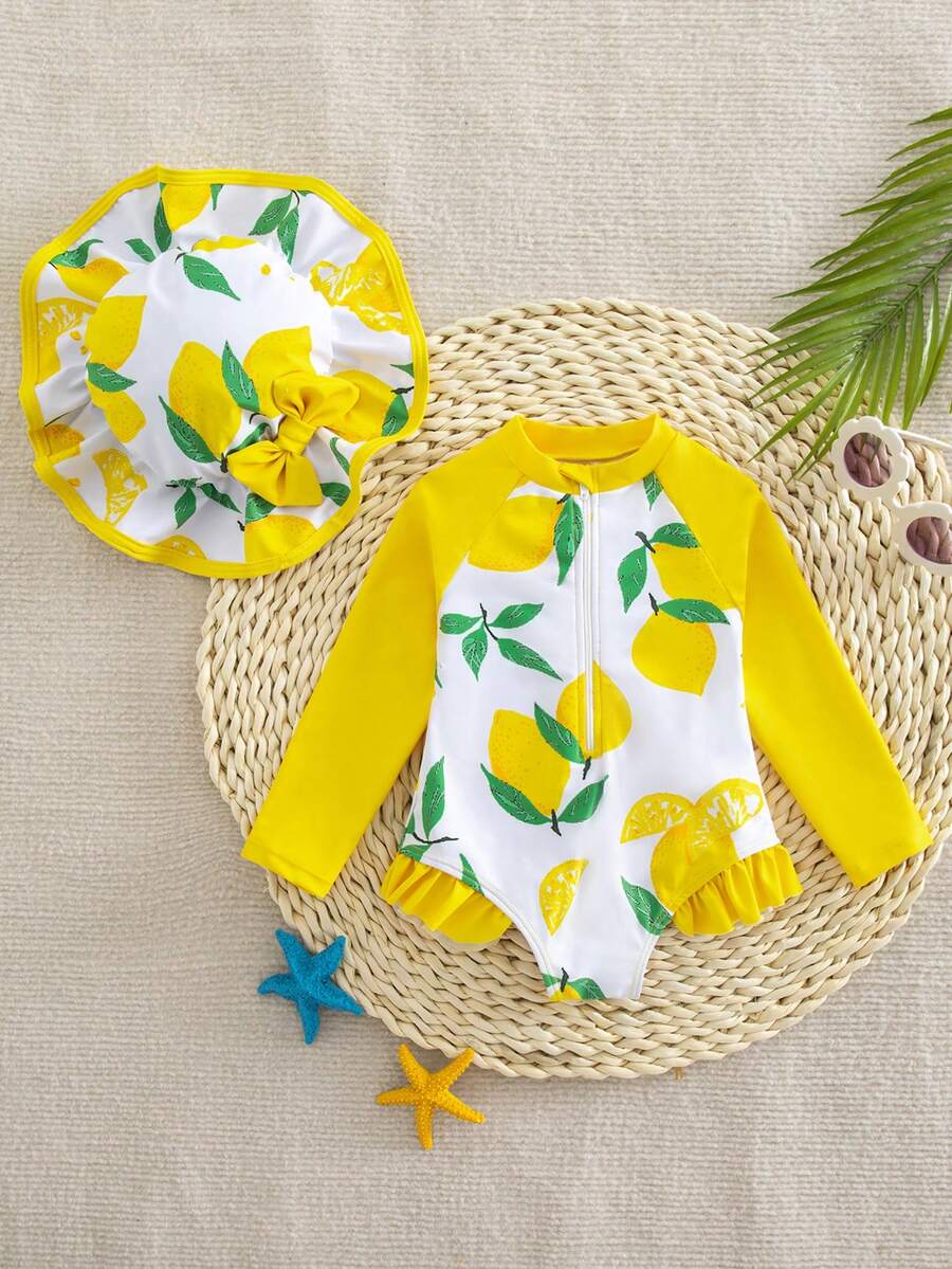 Baby Girls Cartoon Print Swimsuit Romper Casual Summer Vacation Beachwear