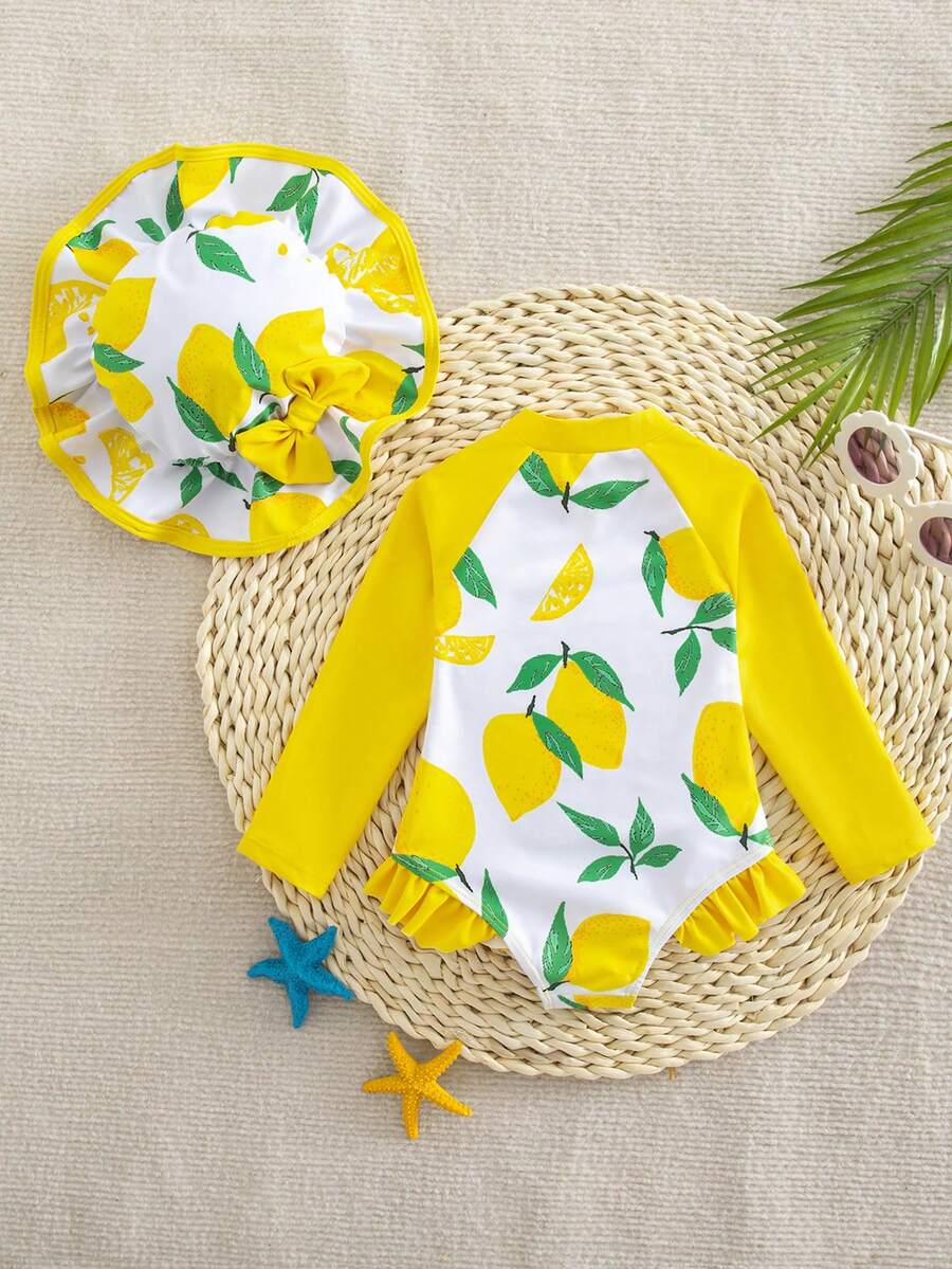 Baby Girls Cartoon Print Swimsuit Romper Casual Summer Vacation Beachwear