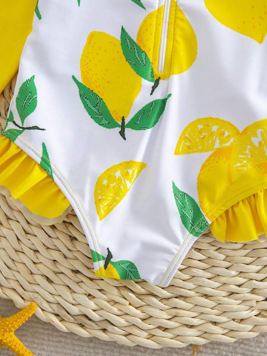 Baby Girls Cartoon Print Swimsuit Romper Casual Summer Vacation Beachwear