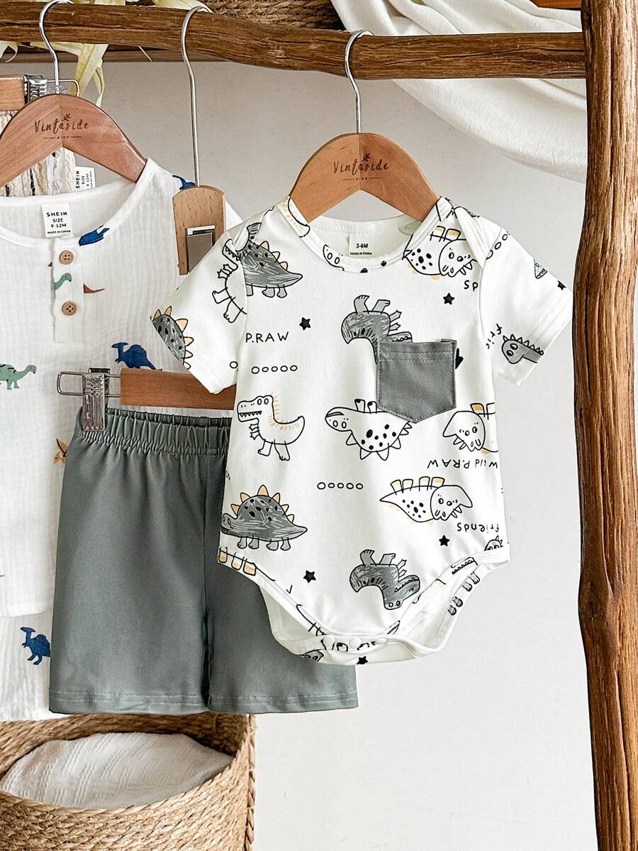Baby Lion Print Romper and Shorts Set for Daily Wear and Photoshoots