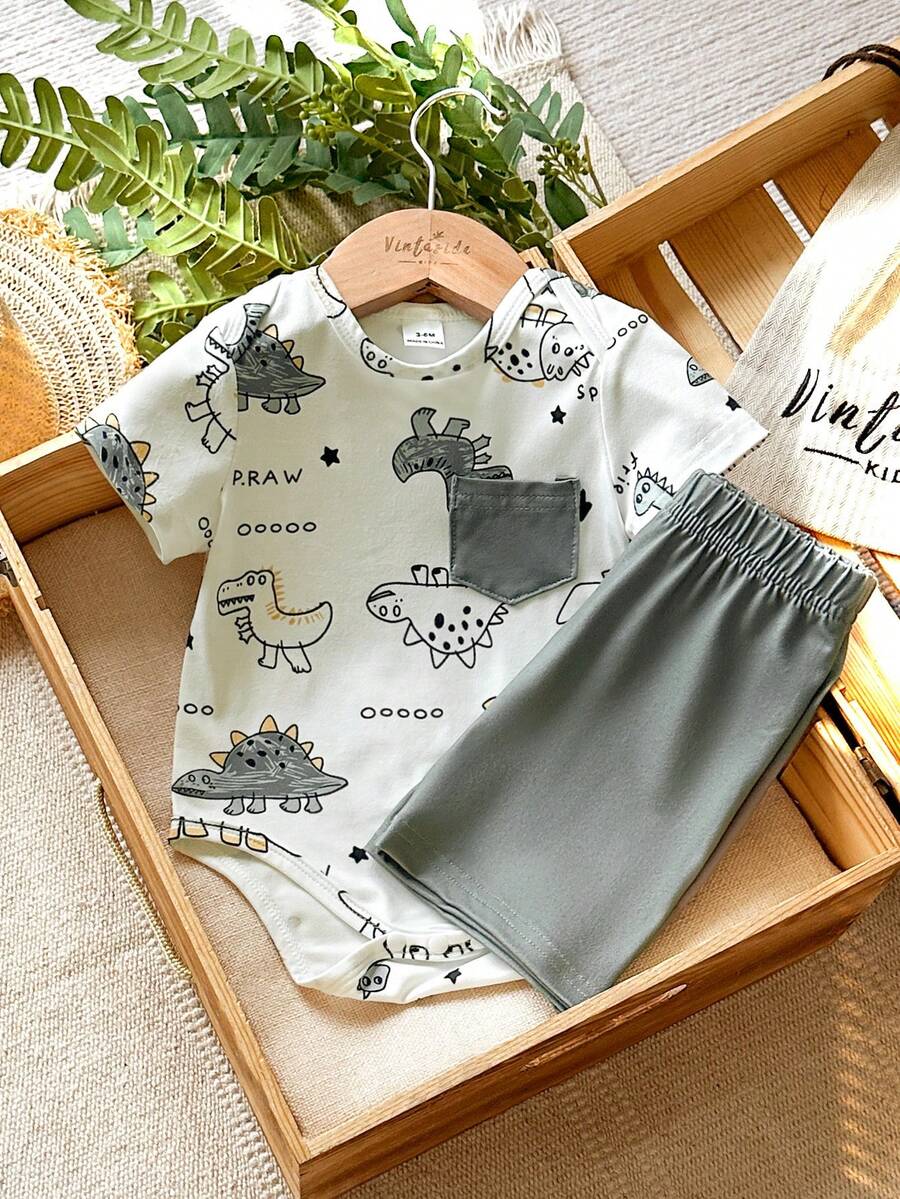 Baby Lion Print Romper and Shorts Set for Daily Wear and Photoshoots
