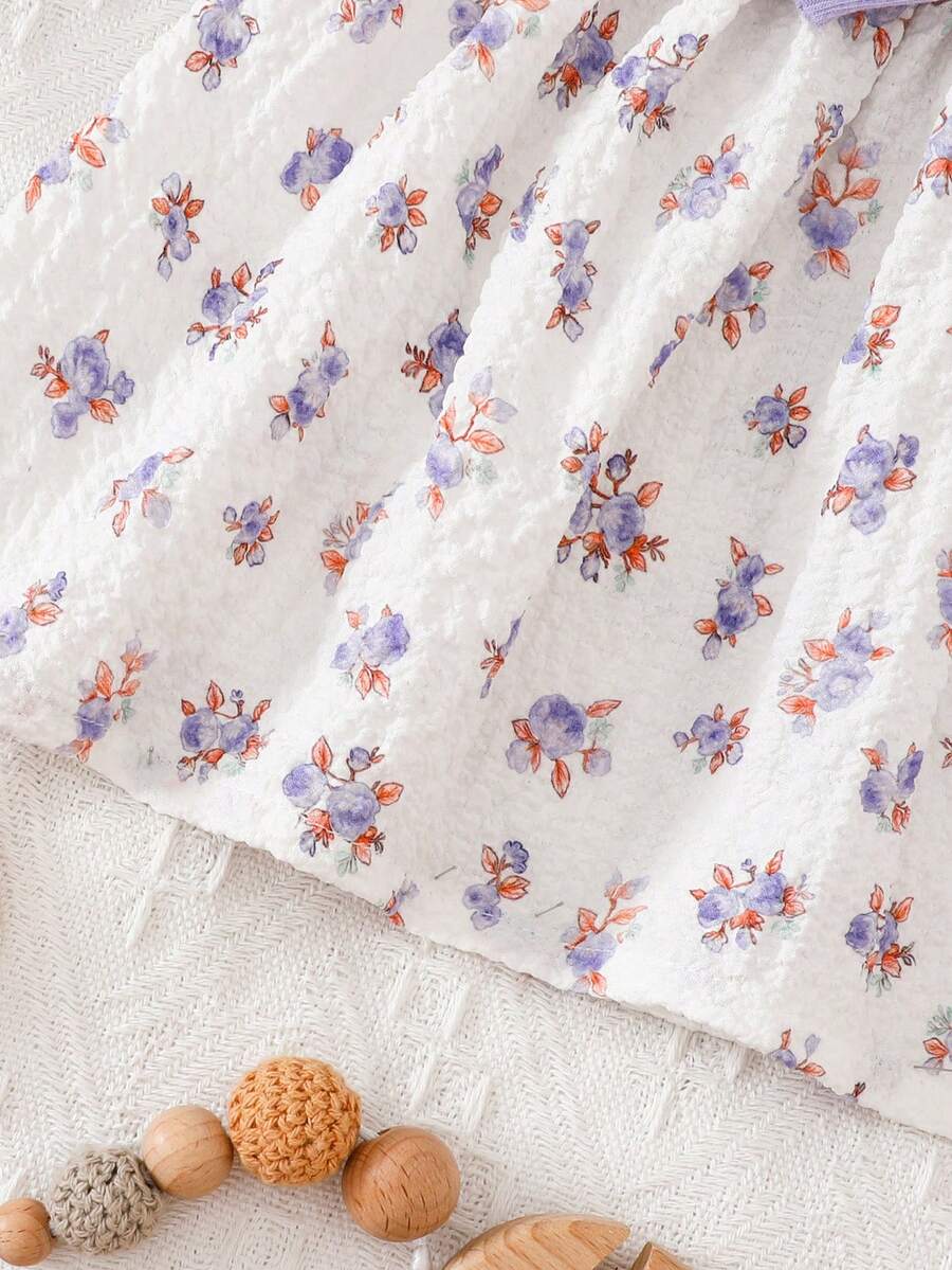 2PCS Baby Blue Floral Dress and Headband Set for Cute Summer Tea Parties and Outings