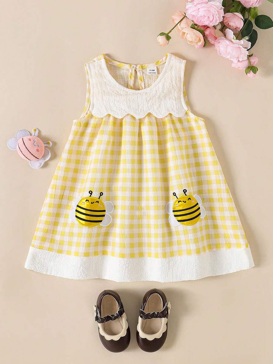 Sleeveless Long Dress with Embroidered Cartoon Duck for Toddler Girls