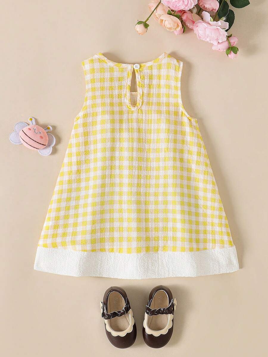 Sleeveless Long Dress with Embroidered Cartoon Duck for Toddler Girls