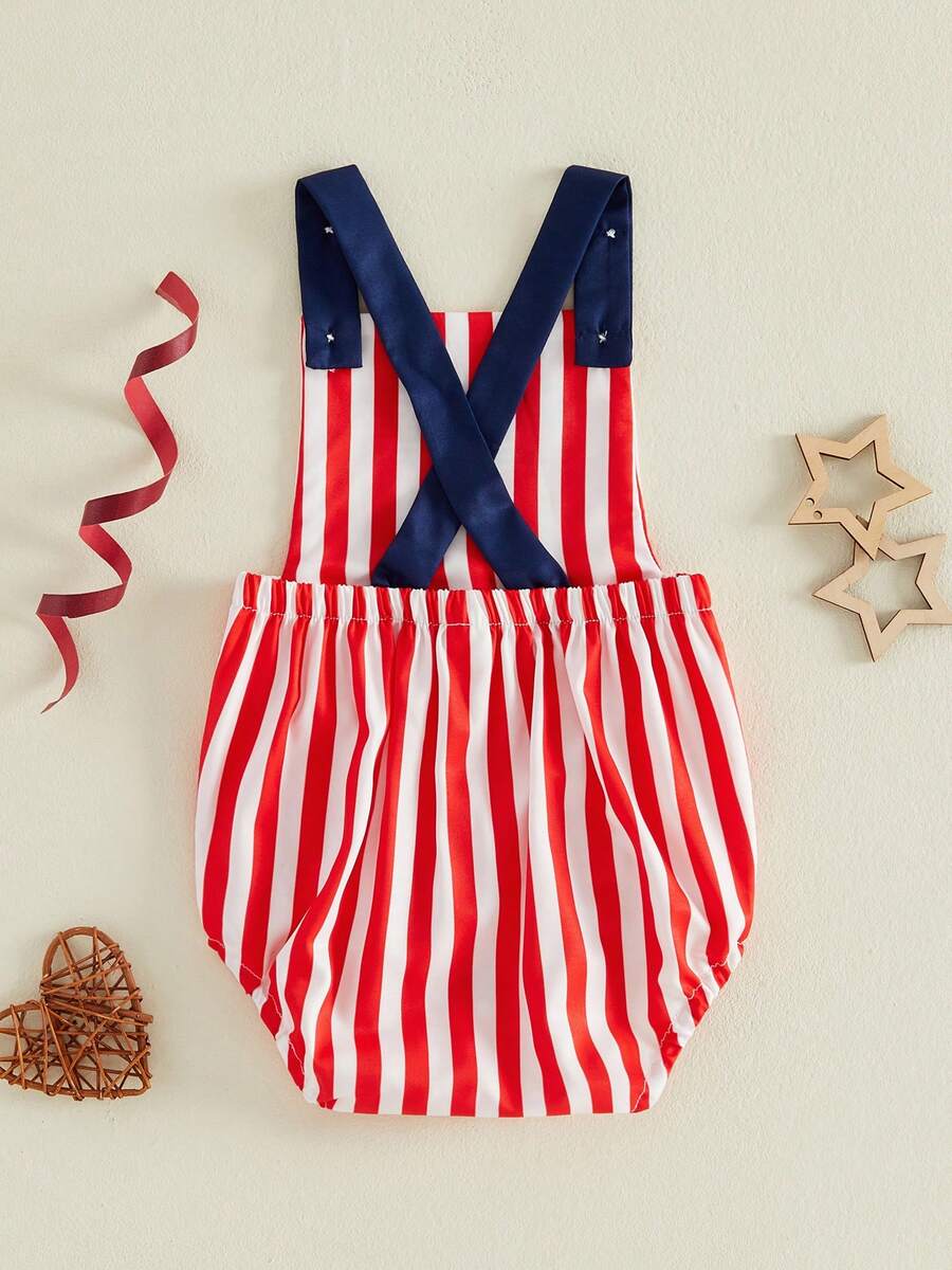 Infant 4th of July Jumpsuit with Flag Embroidery Sleeveless Square Neck Romper