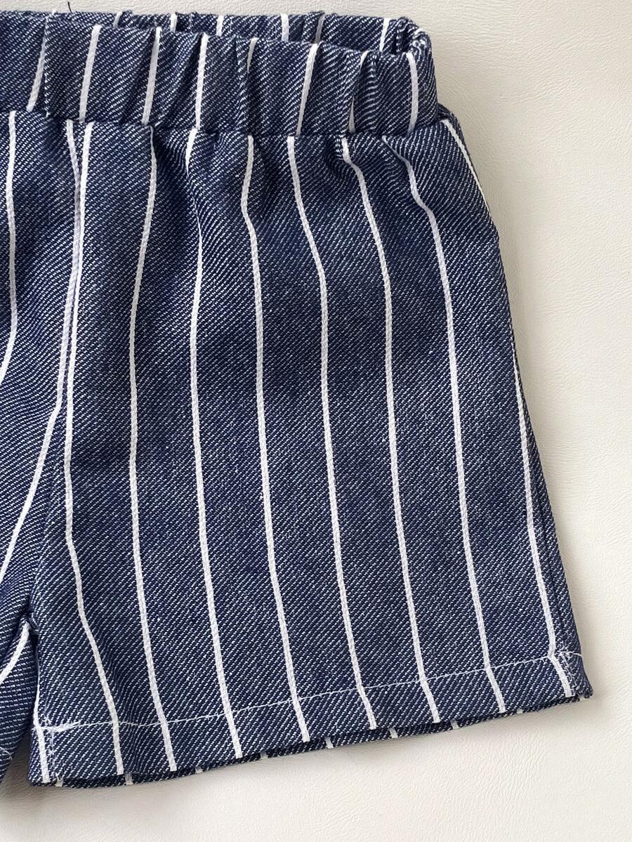 2pcs/Set Baby Boy Casual Striped Polo Collar Top & Shorts Summer Clothes