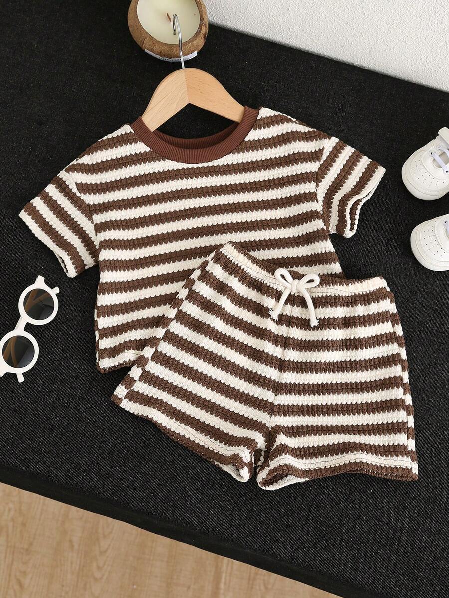 Rainbow Top And Elastic Waist Shorts Set For Toddler Girls Casual Wear