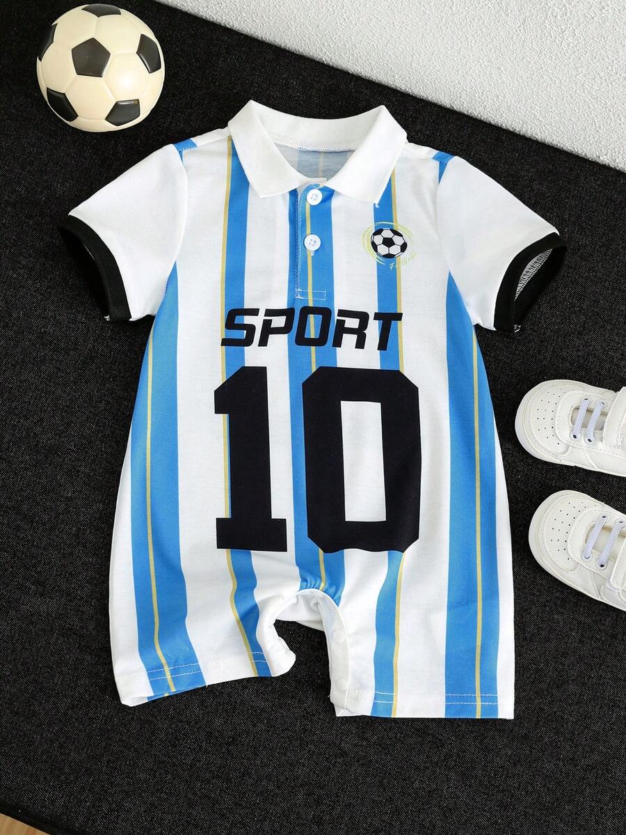 Unisex Newborn Baby Contrast Color Jacquard Polo Collar Half Zip Short Sleeve Jumpsuit Summer Outfit