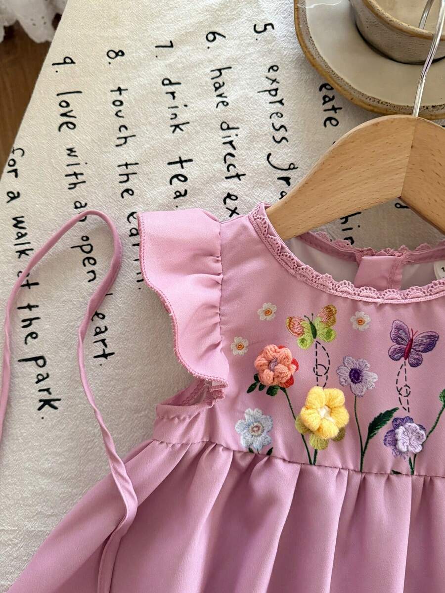 Infant Girl 2-Piece Embroidered Dress Set with Diagonal Shoulder Bag