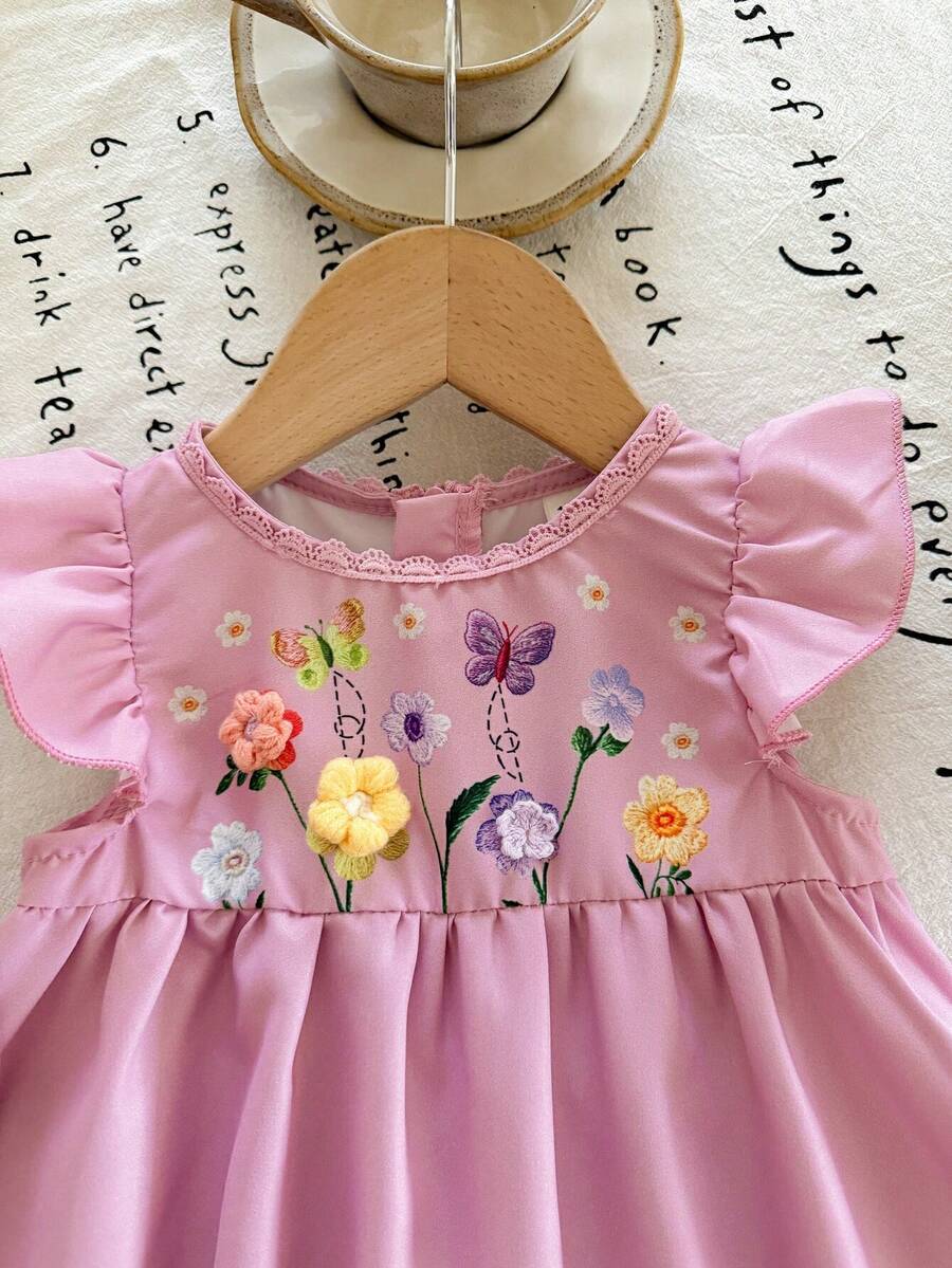 Infant Girl 2-Piece Embroidered Dress Set with Diagonal Shoulder Bag