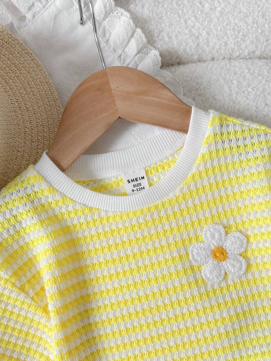 Rainbow Top And Elastic Waist Shorts Set For Toddler Girls Casual Wear