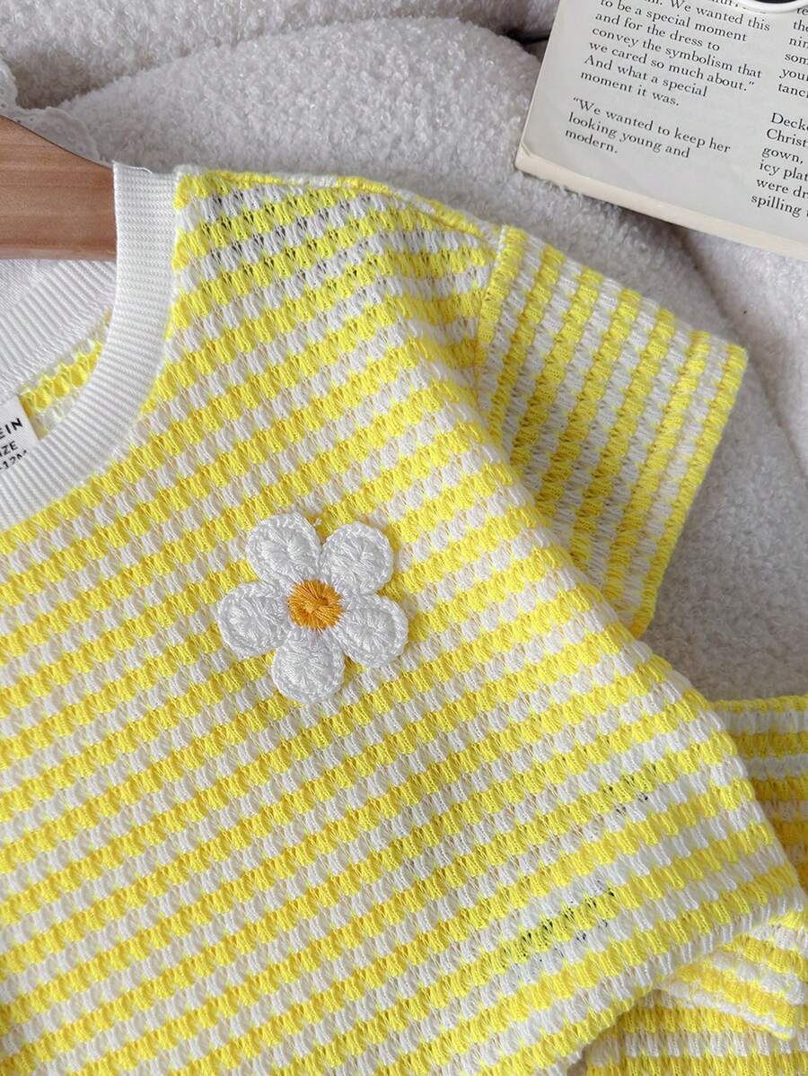 Rainbow Top And Elastic Waist Shorts Set For Toddler Girls Casual Wear