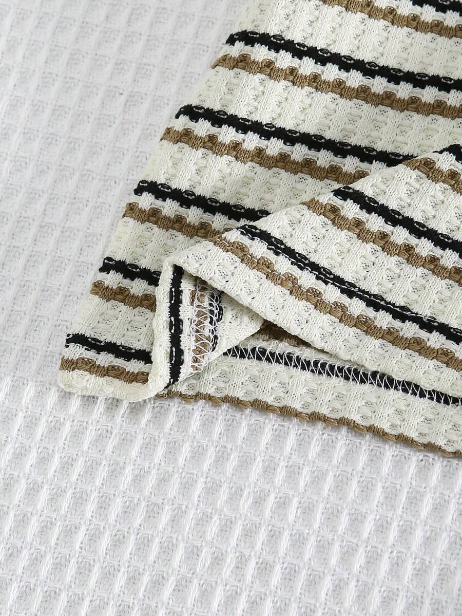 Playful Pals Baby Boy Khaki OOTD: Textured V-Neck and Striped Outfit