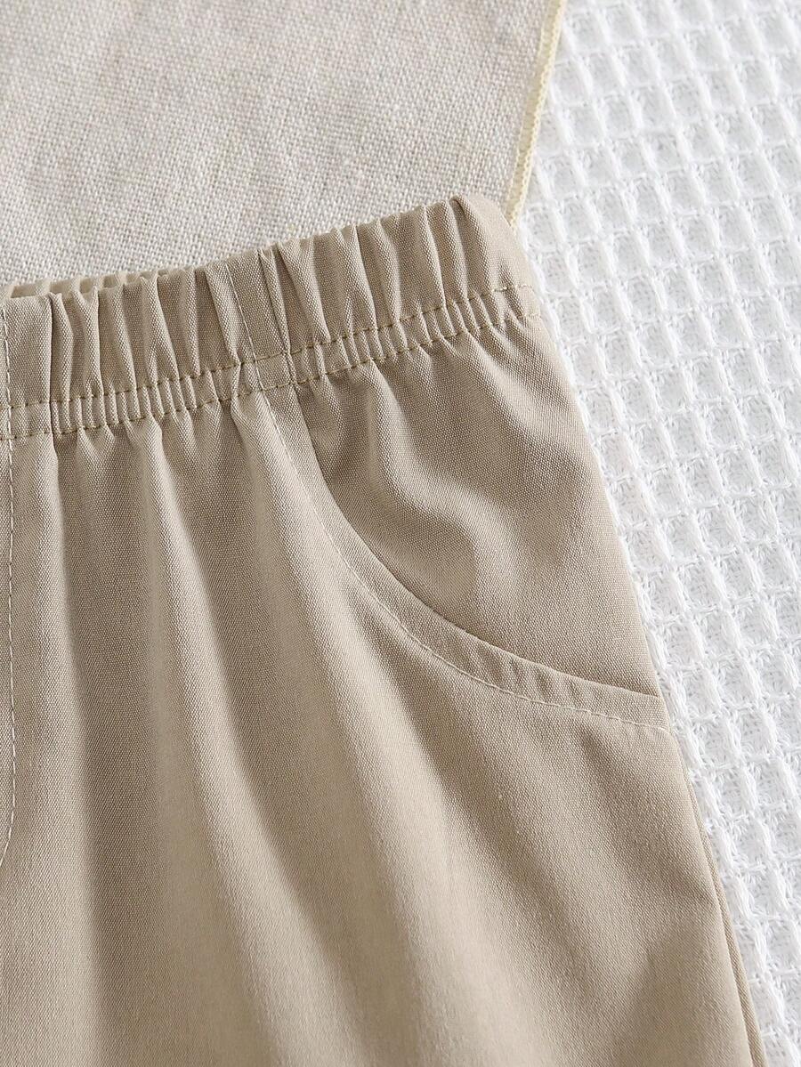 Playful Pals Baby Boy Khaki OOTD: Textured V-Neck and Striped Outfit