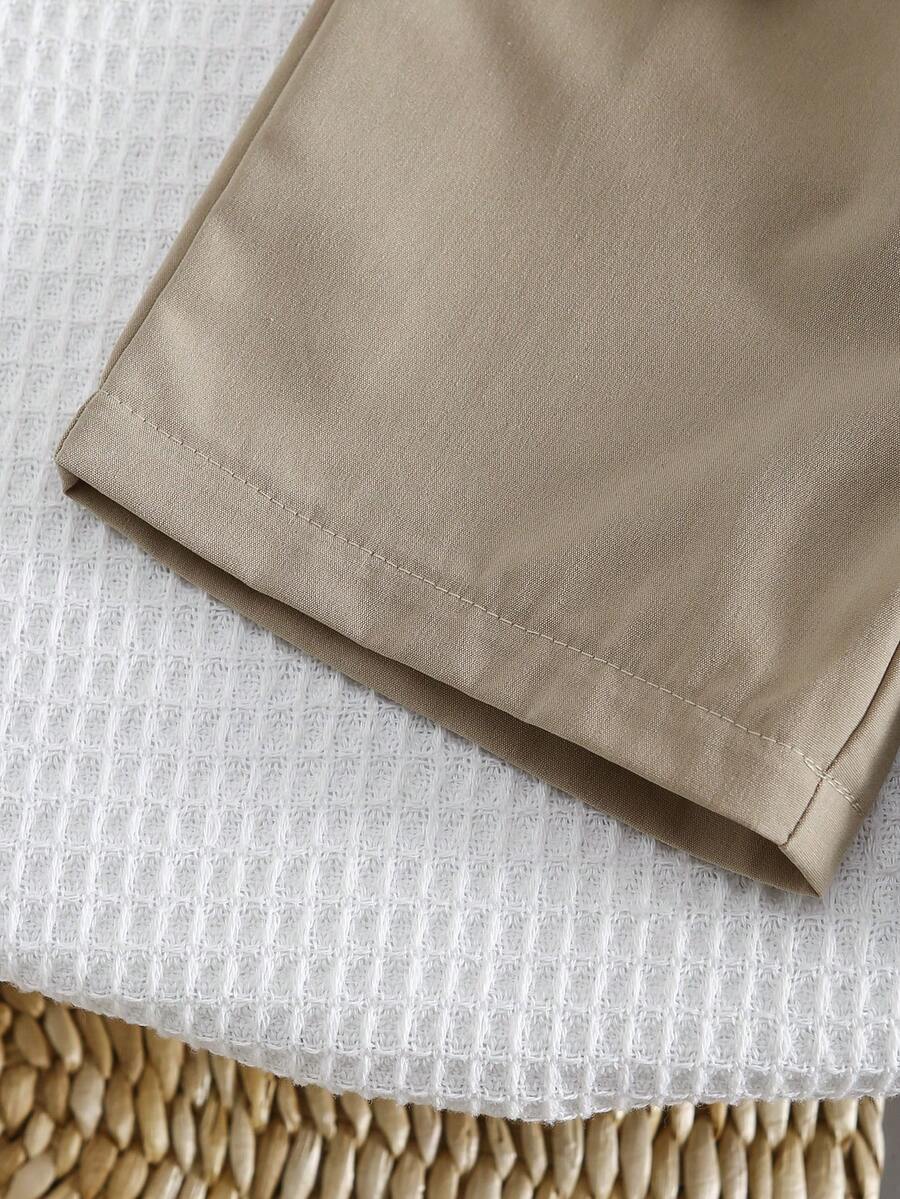Playful Pals Baby Boy Khaki OOTD: Textured V-Neck and Striped Outfit