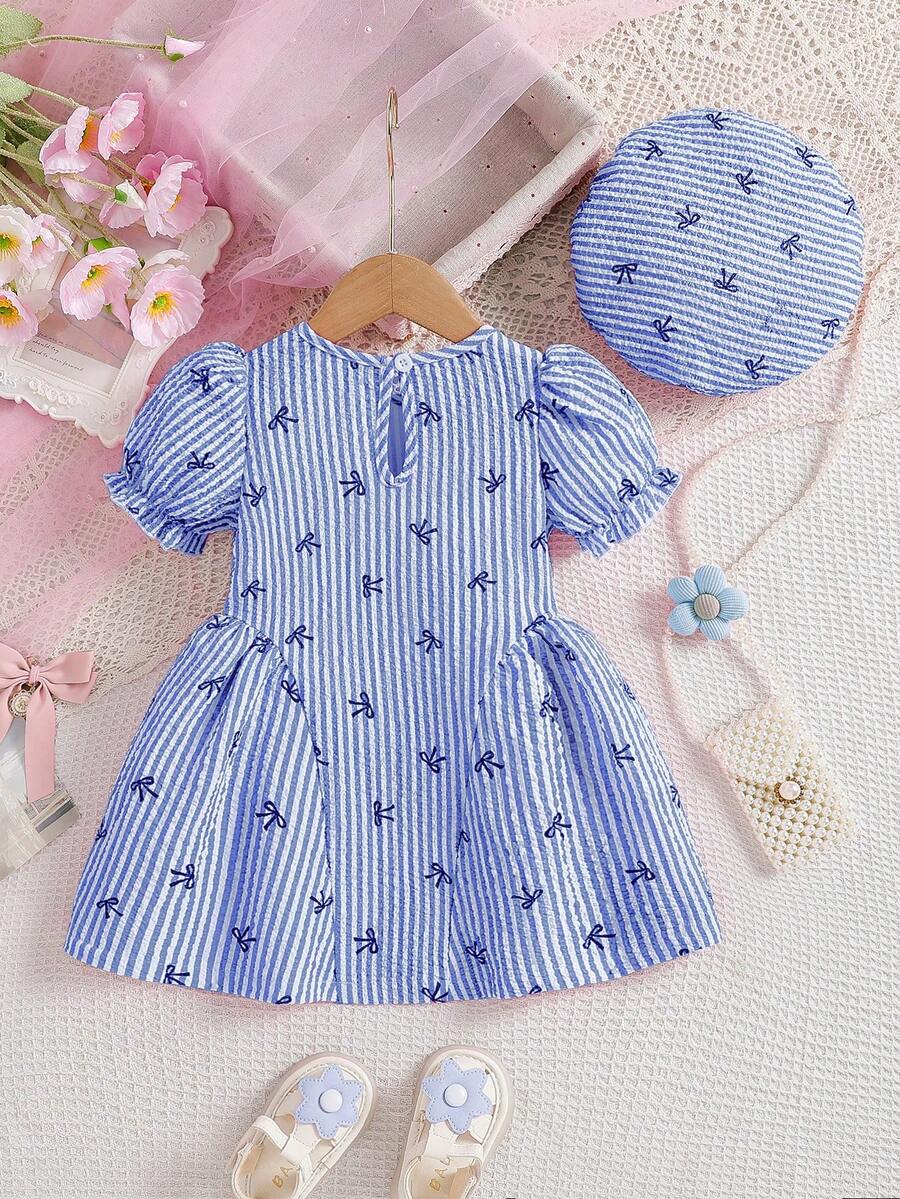 Baby Girls Cherry Plaid Dress And Beret Hat Set Cute Summer Vacation Outfit