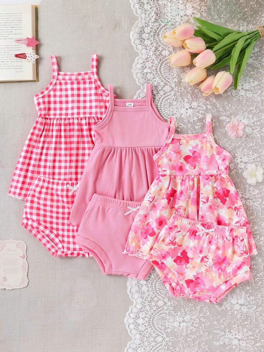 Cute Baby Girls Bib Shorts Set With Skin Friendly Casual Summer Style