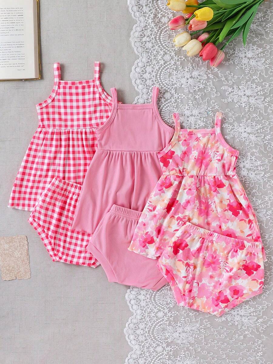 Cute Baby Girls Bib Shorts Set With Skin Friendly Casual Summer Style