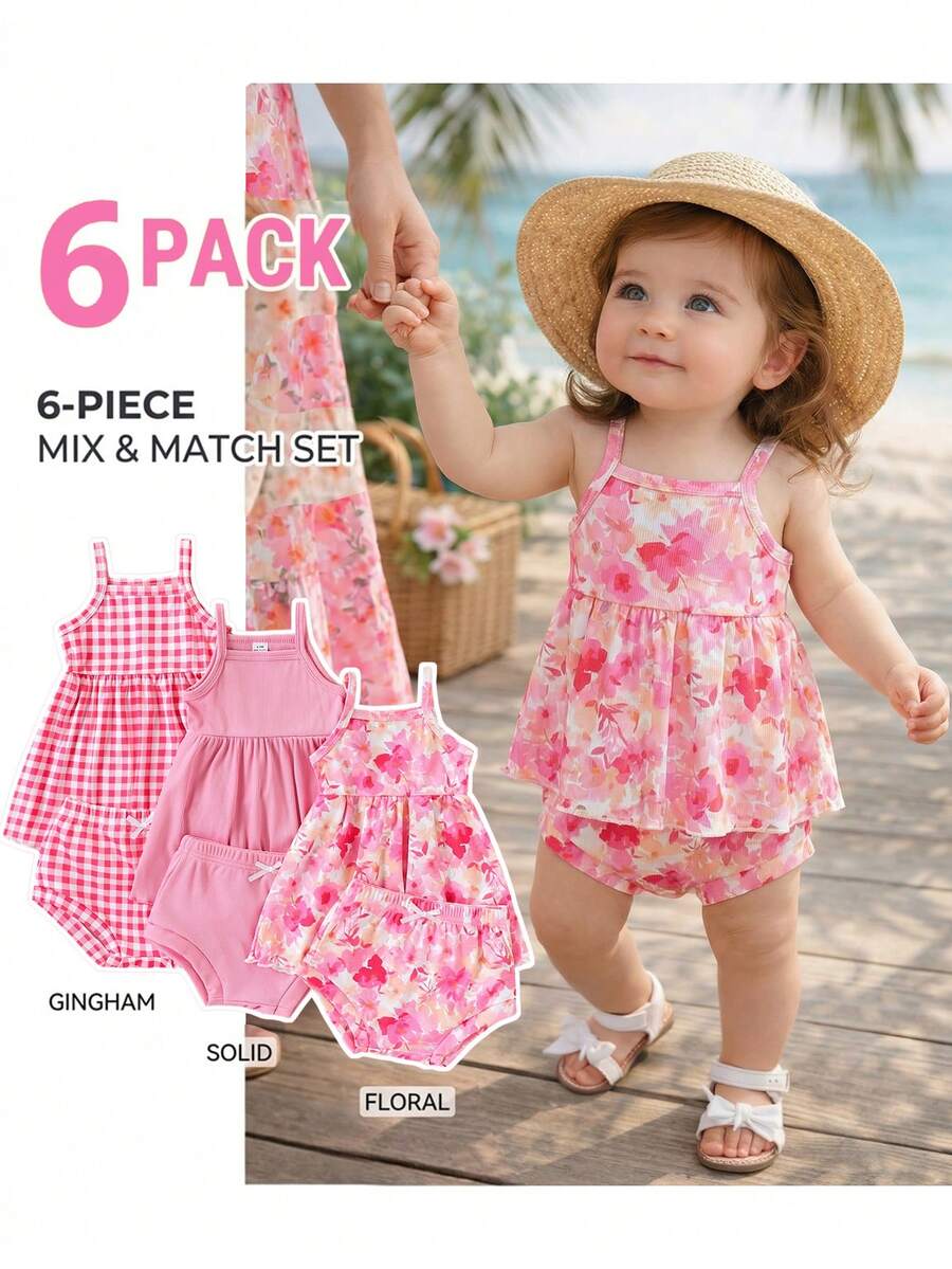 Cute Baby Girls Bib Shorts Set With Skin Friendly Casual Summer Style