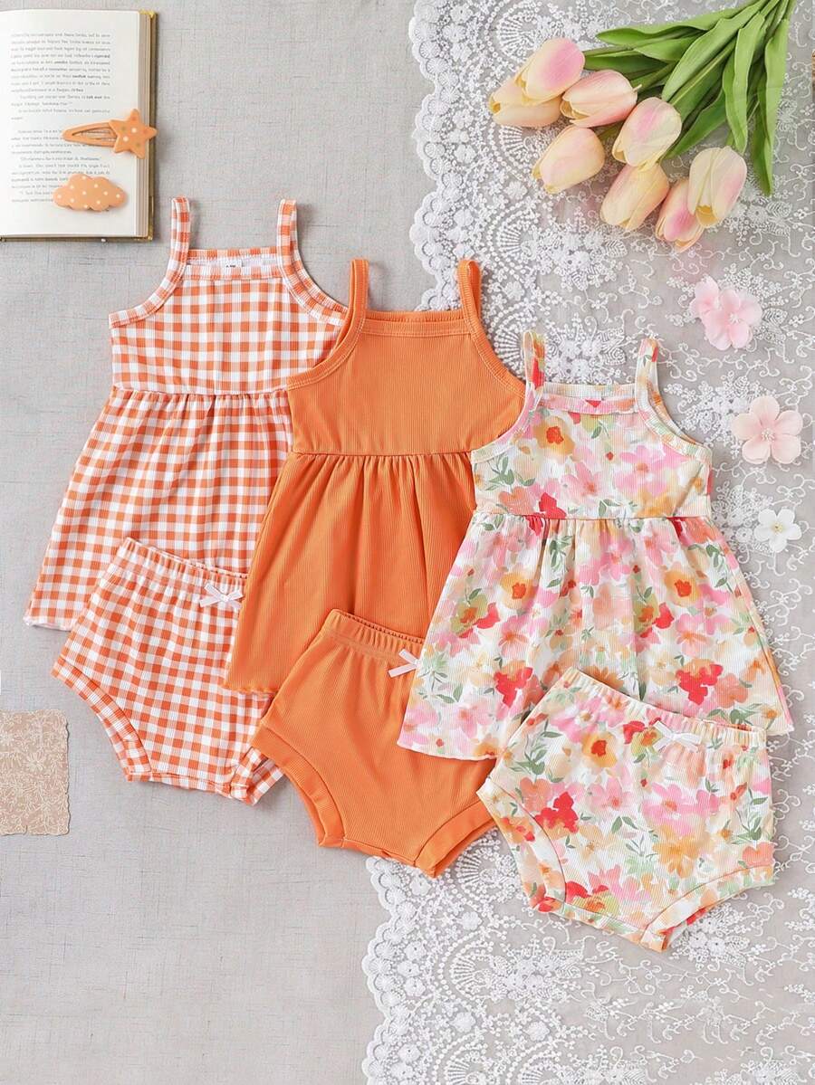 Cute Baby Girls Bib Shorts Set With Skin Friendly Casual Summer Style