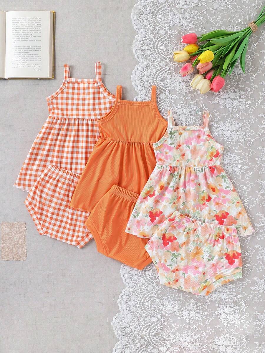 Cute Baby Girls Bib Shorts Set With Skin Friendly Casual Summer Style