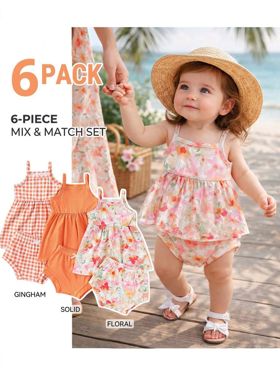 Cute Baby Girls Bib Shorts Set With Skin Friendly Casual Summer Style