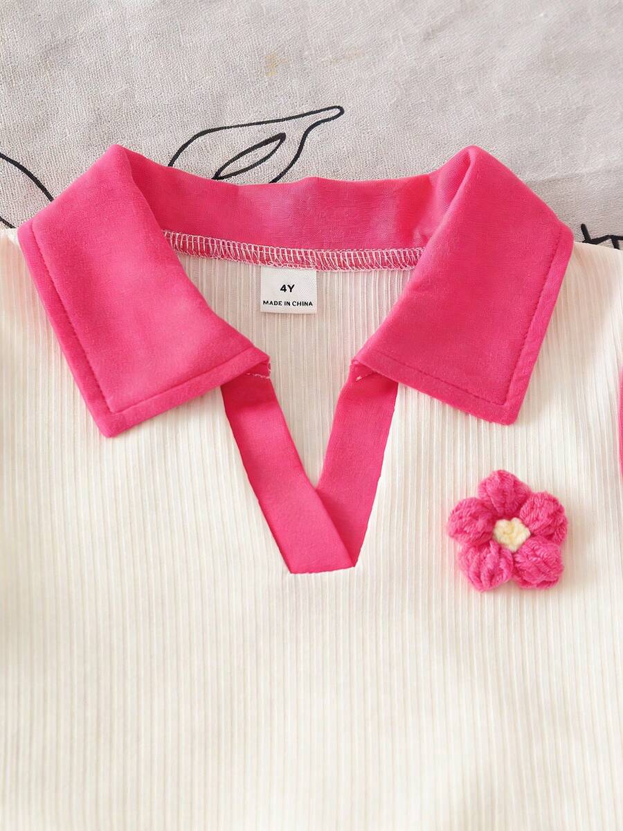 Toddler Girls Textured Knit Vest Top And Denim Skort Flower Embroidered Summer Outfit Set
