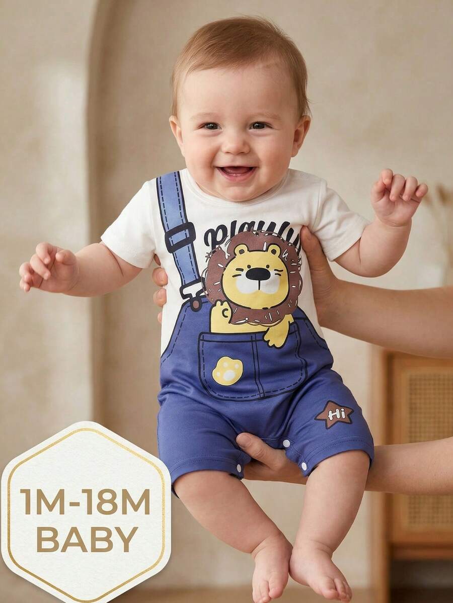 Baby Boy Summer Romper Featuring Cute Cartoon Panda Design