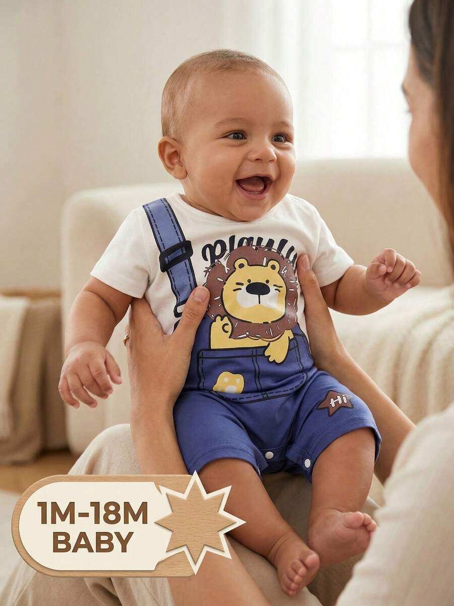 Baby Boy Summer Romper Featuring Cute Cartoon Panda Design