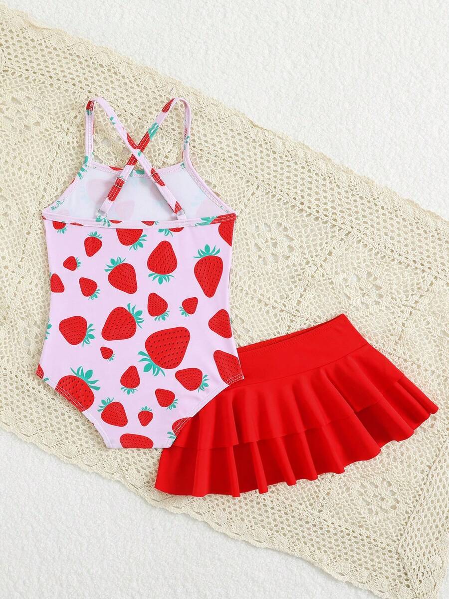 Little Girls Strawberry Swim Dress One Piece Beach Vacation Swimwear