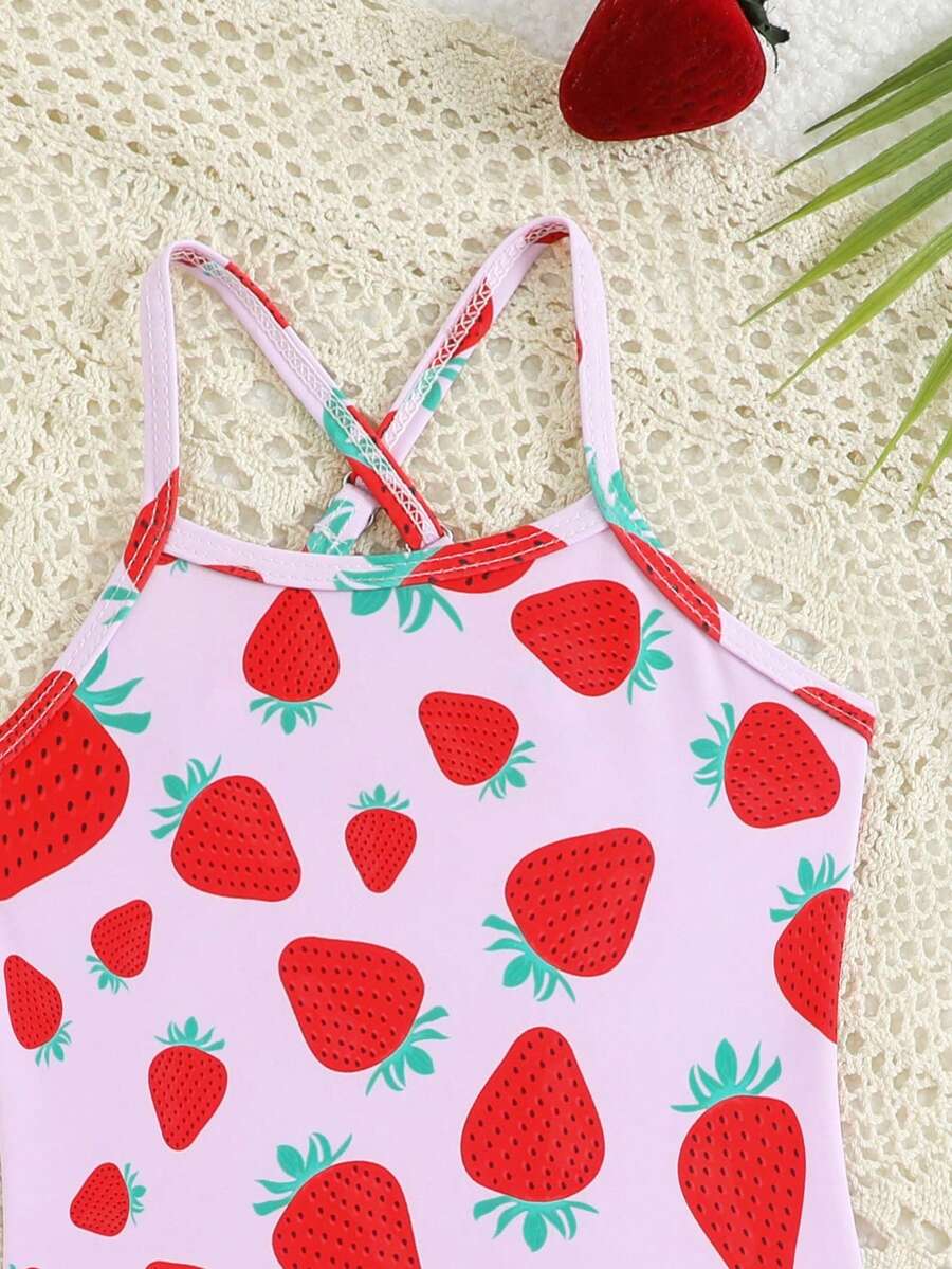 Little Girls Strawberry Swim Dress One Piece Beach Vacation Swimwear