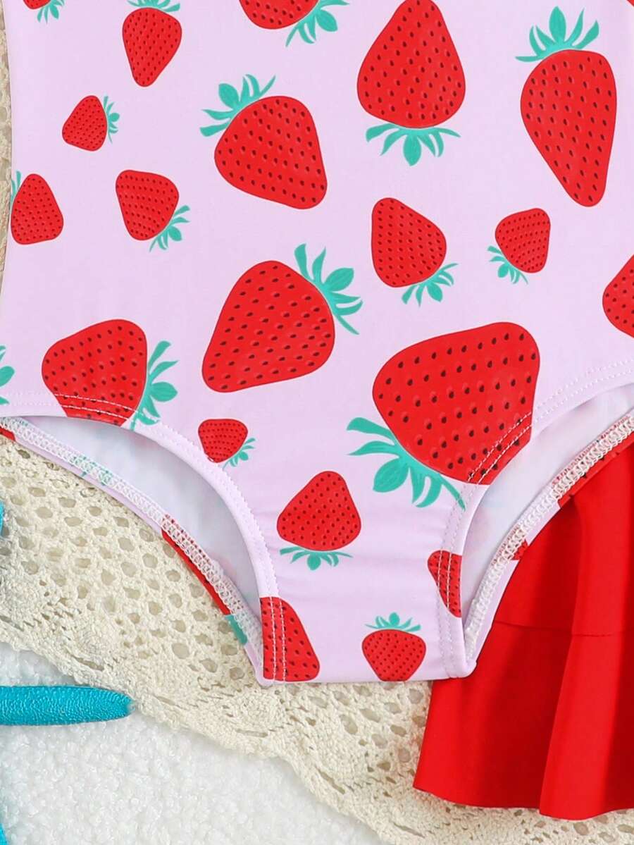 Little Girls Strawberry Swim Dress One Piece Beach Vacation Swimwear