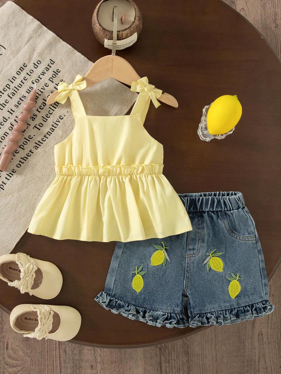 Cute Cherry Summer Clothing Set For Little Girls Party And Outing Style