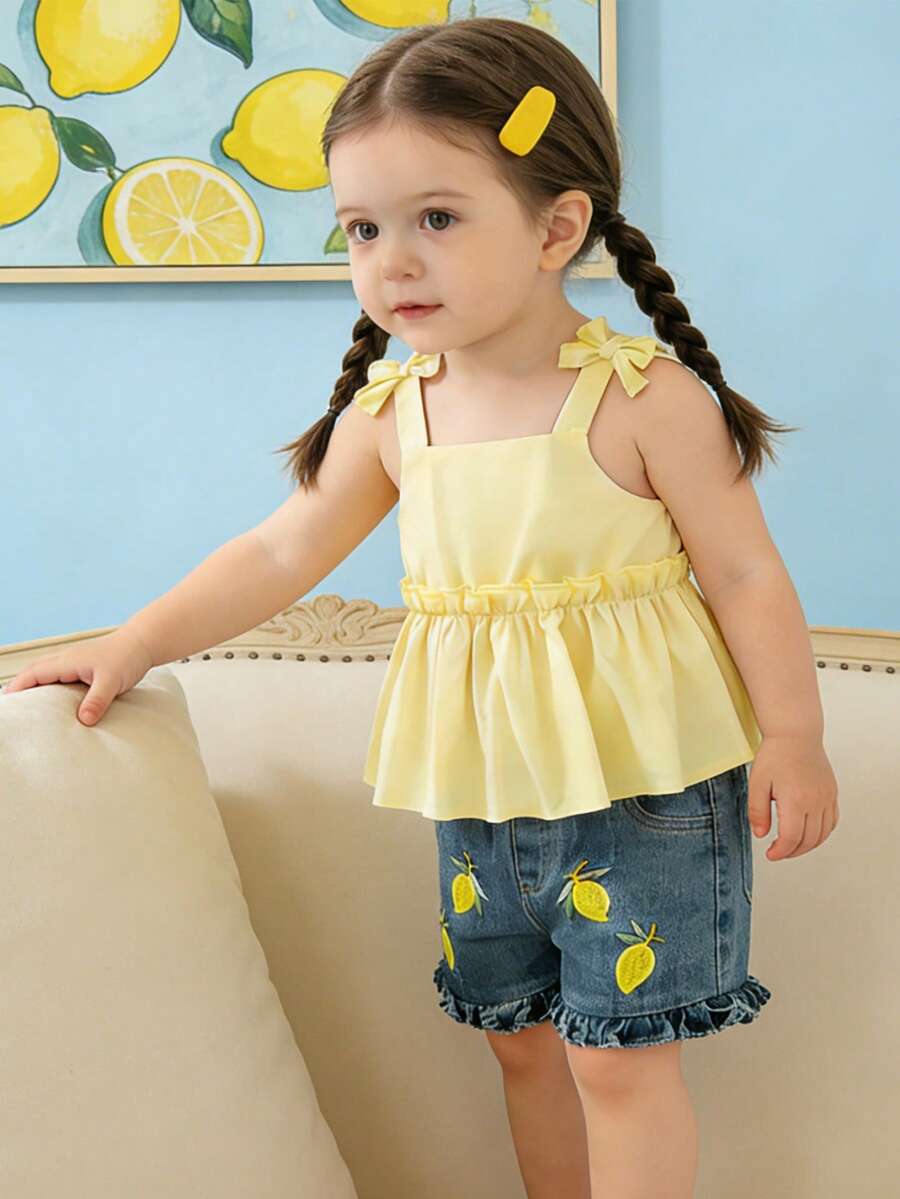 Cute Cherry Summer Clothing Set For Little Girls Party And Outing Style